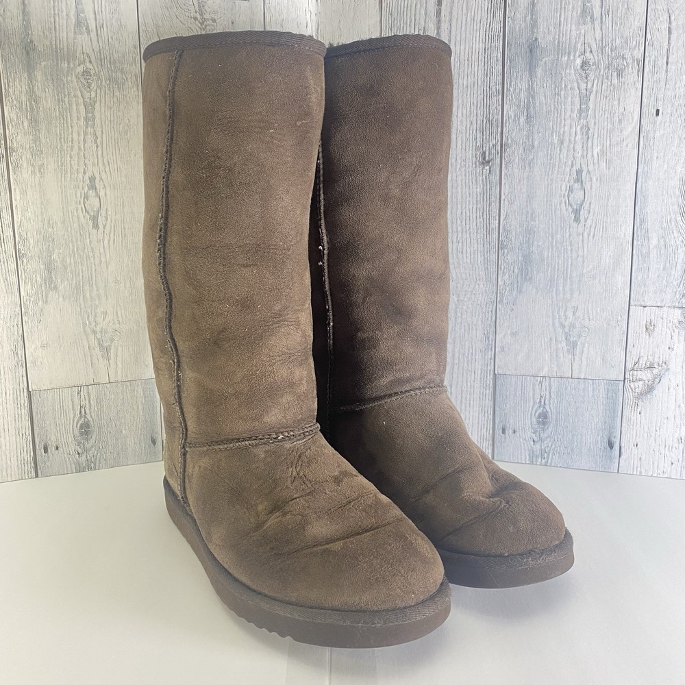 Ugg Boots Womens 9 Brown Suede Leather Sheepskin 5815 Tall Classic Australia Y2K